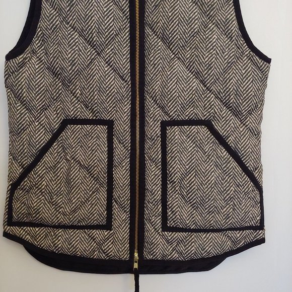 J. Crew Black/White Excursion Herringbone Down Filled Quilted Puffer Vest XS - Picture 4 of 10